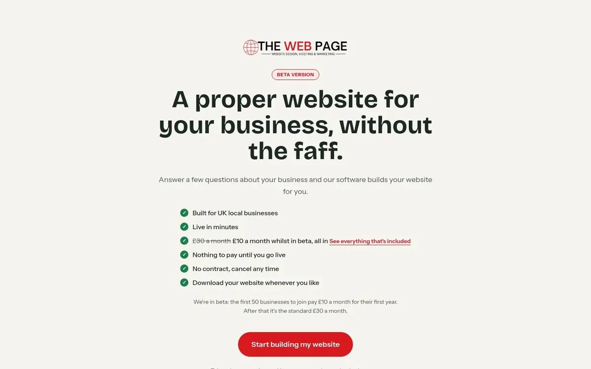 The Web Page website builder, an app we designed and built