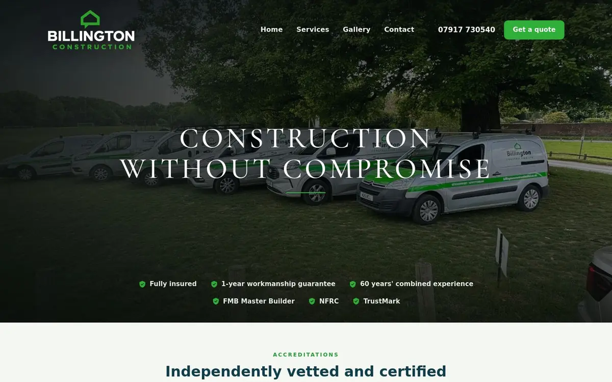 Bespoke website we designed for Billington Construction